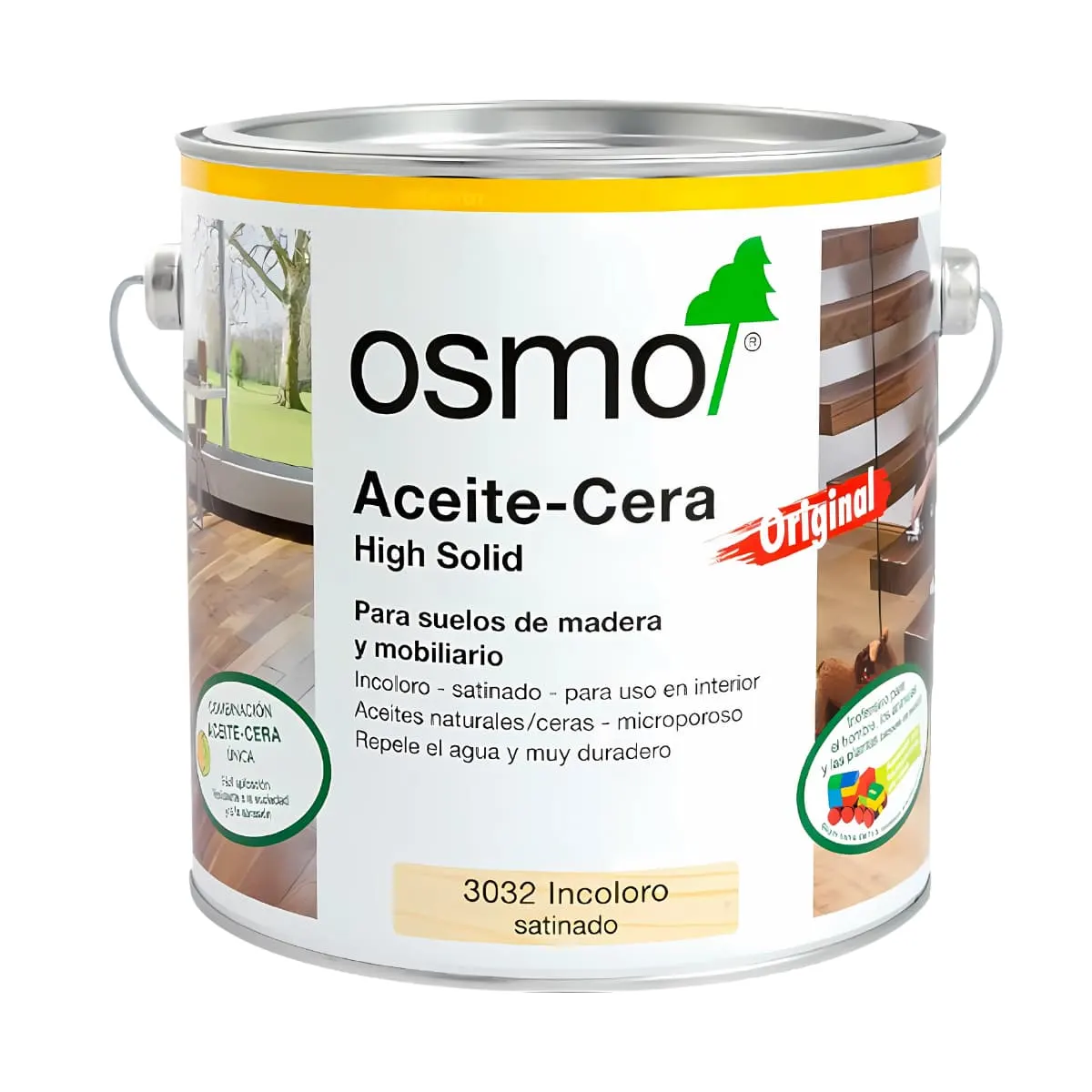 Envase de Osmo Aceite-Cera Original High Solid 3032, incoloro satinado.